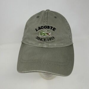 Vtg Lacoste Olive Green Cotton Baseball Cap Embroidered Logo Adjustable Strap